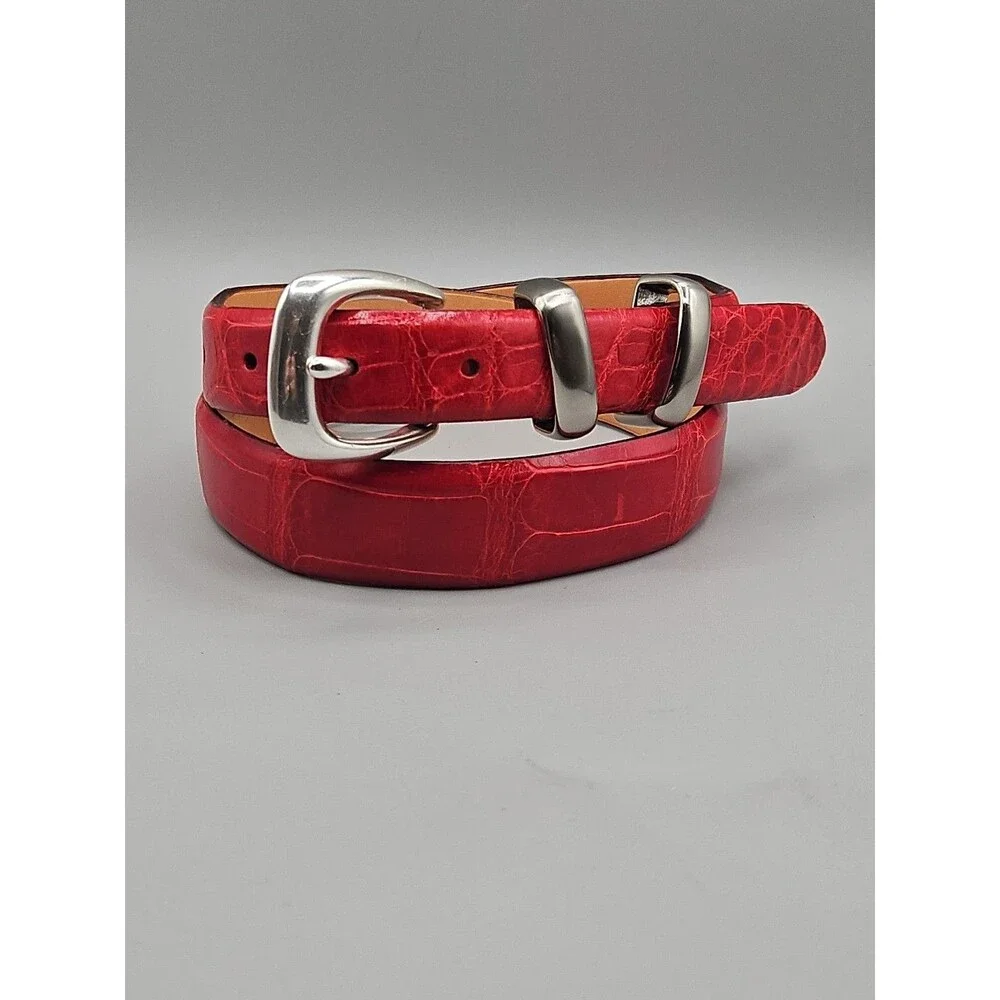 Louisiana Alligator Red Leather Mens Tapered Belt Handcrafted In USA Size 31